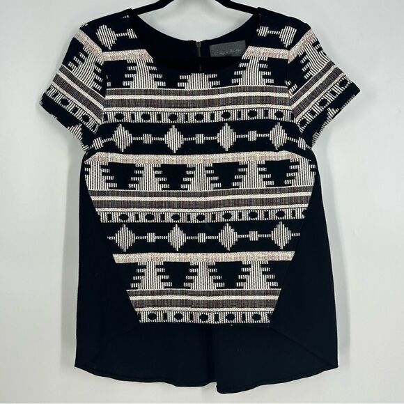 SUNDAY IN BROOKLYN Anthropologie Ellery Aztec Print Short Sleeve Sz XS - Picture 2 of 7